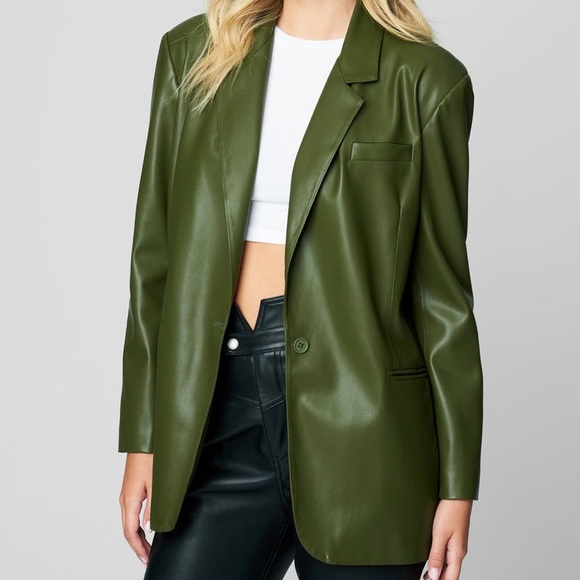 BLANK NYC | Dark Green Oversized One Button Faux Leather Blazer - Picture 2 of 8